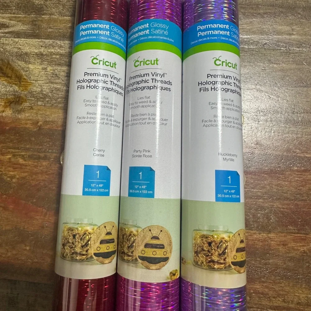 Cricut Premium Vinyl Holographic Threads Permanent Glossy 12x48 3 Roll Bundle